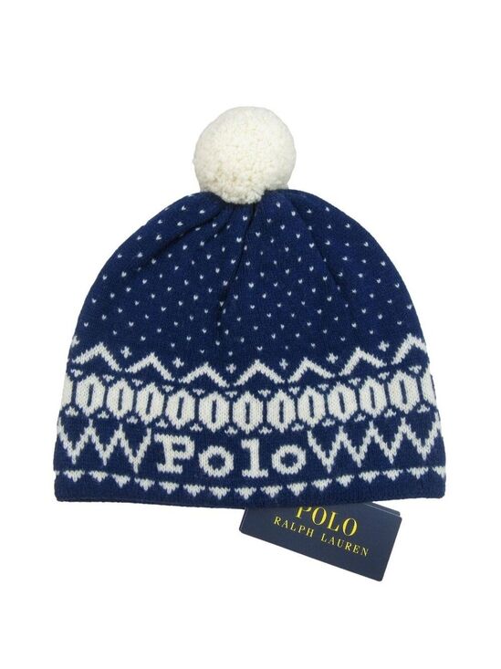 Polo Ralph Lauren Accessories - Polo Ralph Lauren Pom Pom Beanie Cap One Size Navy White NEW